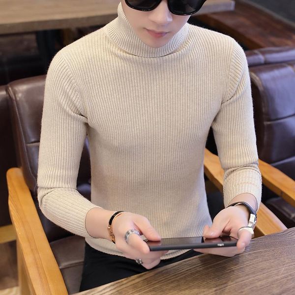 

men's sweaters sweater autumn and winter turtleneck korean version of the slim bottoming pure color trend clothes, White;black