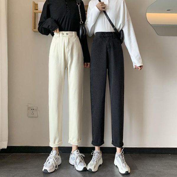 

woman jeans pants high waist autumn winter loose straight pants, Blue