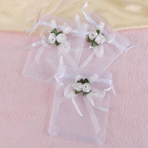 

gift wrap 12pcs net yarn candy bag bow flower storage for wedding party gathering (10x12cm, white)