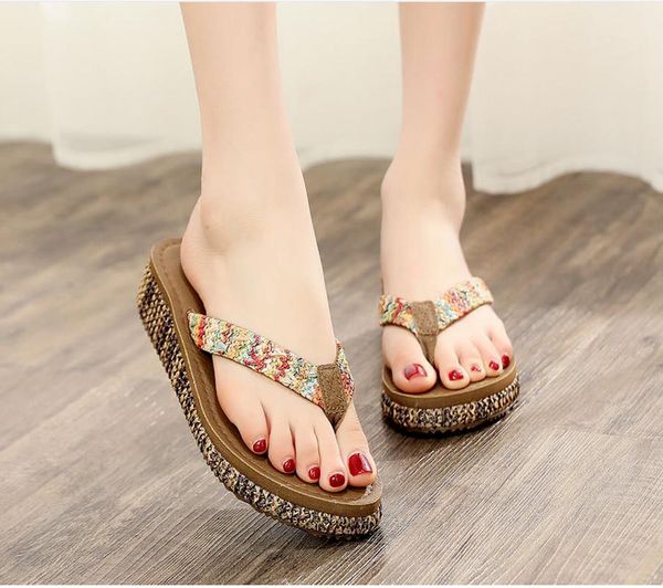 

slippers flip flops women's summer all-match outer wear thick-soled non-slip beach shoes woman zapatos de mujer, Black