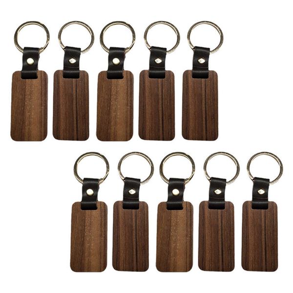 10 pcs keychain de madeira retangular chaveiro chaveiro saco de carro pendurado pingente pintura artesanato bonito keychain para mulheres homens H0915