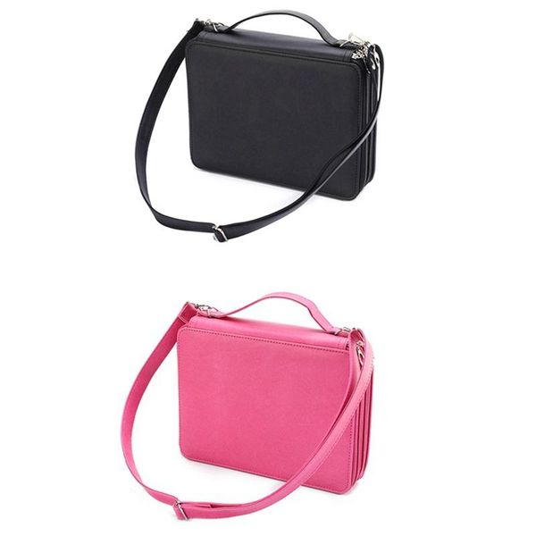 

pencil bags 2x 184 slot portable colored case holder waterproof large capacity leather bag (rose red&black)