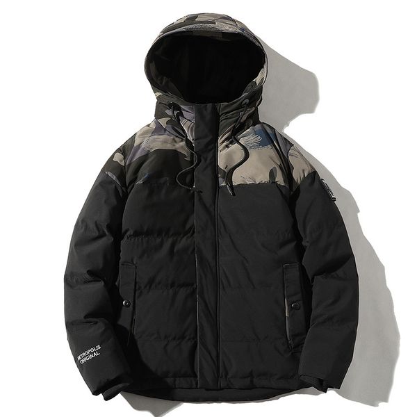 

2021 new winter jacket men's thicken cotton camouflage parka hiphop chaquetas male casual streetwear outerwear hooded coats j2dh, Black