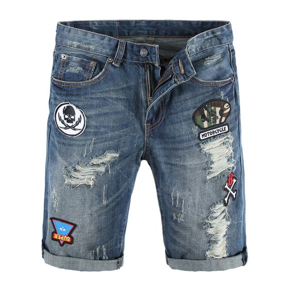 

2021 new summer fashion blue color superably brand ripped homme patch designer streetwear hip hop jeans shorts men g9yo