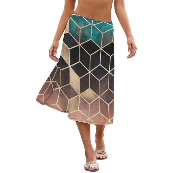 

skirts line skirt spring women printed spandex retro midi, Black