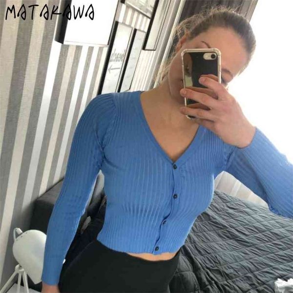 

matakawa long sleeve buttons women's sweater patchwork fashion ribbed slim sweaters ladies knitted cardigan 210917, White;black