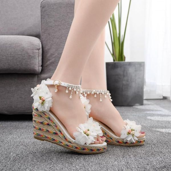 

dress shoes women wedges summer platform sandals high heels wedding ankle strap footwear ladies pumps, Black