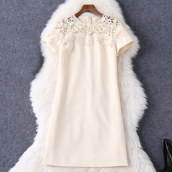 

2021 summer short sleeve round neck beige lace chiffon panelled knee-length dress elegant casual dresses mm128a787, Black;gray