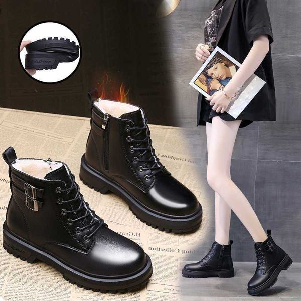 

martin boots women british style autumn winter psh thickened children's motorcycle soled heel short, Black