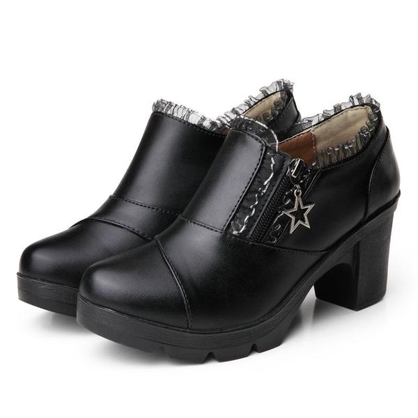 

dress shoes versatile mary jane retro women's autumn single with thick heel, Black