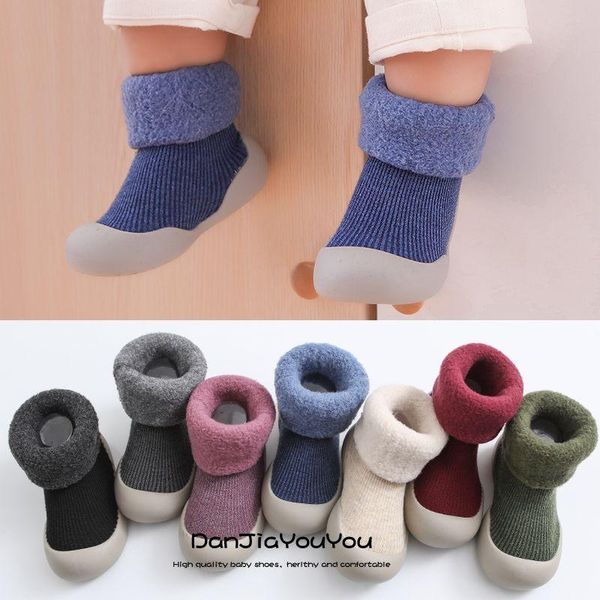 

first walkers thicken baby sock shoes winter soft warm infant toddler socks kids indoor floor children boys knit anti-slip short boots
