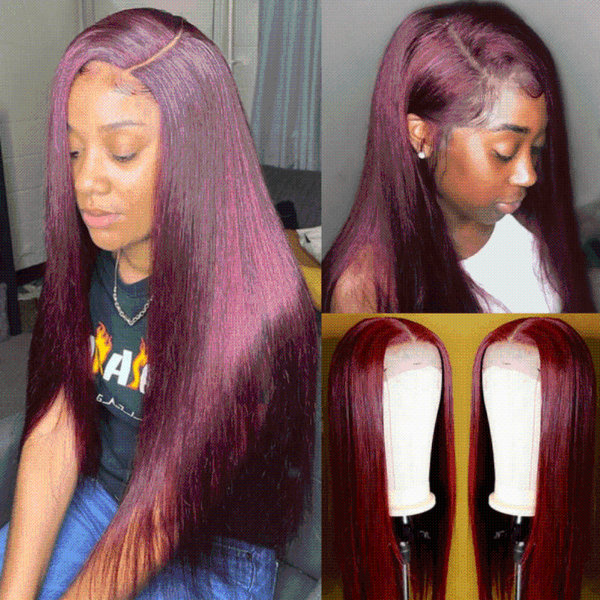 

lace wigs brazilian wig13x4 straight burgundy front 99j human hair for women 4x4 closure wigt part wig, Black;brown