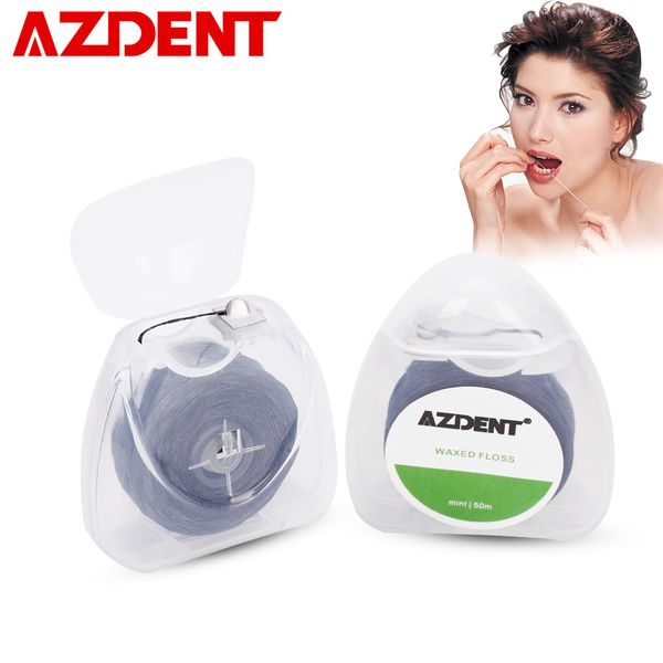 

azdent 50m bamboo charcoal dental flosser toothpick mint flavor built-in spool flat wire black dental floss replacement core