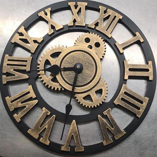 

wall clocks 30cm european style gear clock retro mute round creative roman numerals silent (without battery)