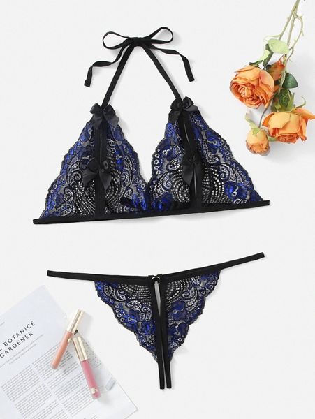 

plus floral lace cut-out crotchless lingerie set m3su#, Black;white