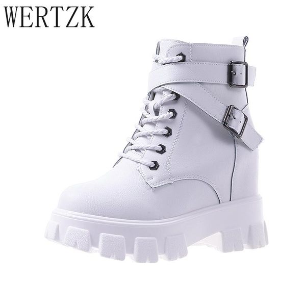 

boots women's ankle 2021 autumn casual buckle pu leather women shoes height increasing ladies, Black