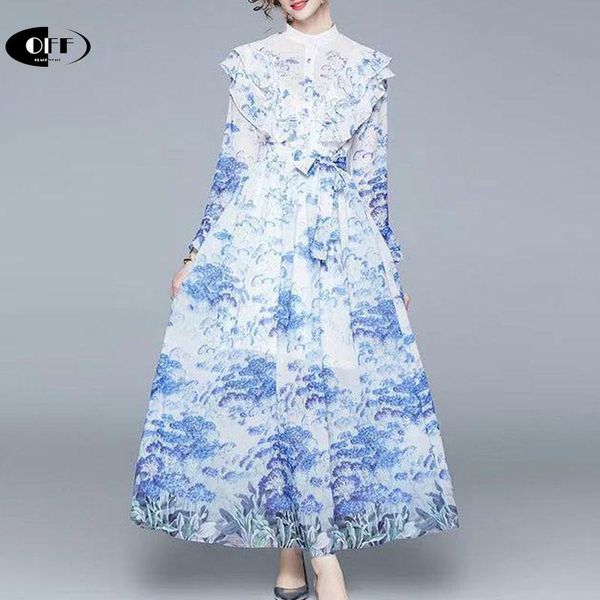 

holiday party night elegant maxi dresses for women ruffles flare long sleeve vintage print bandage dinner lady dress robe femme, Black;gray