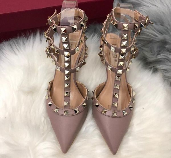 

sandals designer 6cm women high heel genuine leather wedding shoes with rivets black/nude classics v brand 35-43