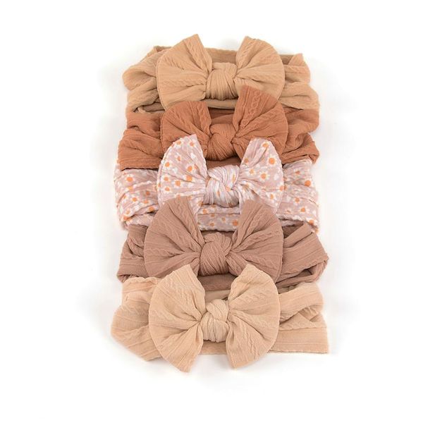 

hair accessories 5pcs/lot soft turban girls bow baby headband printing cable knit ribbed elastic bands for infant headwrap, Slivery;white