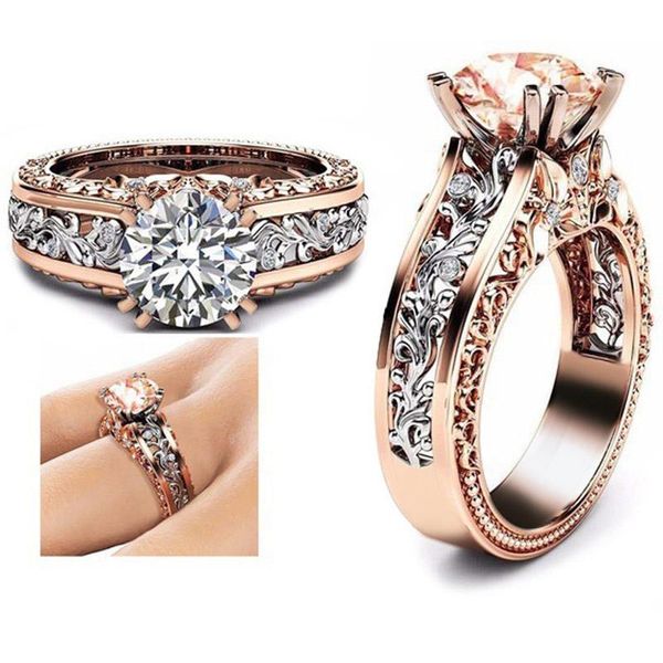 

wukalo luxury flower ring for women with 10mm round cut cubic zirconia romantic wedding engagement rings jewelry, Slivery;golden