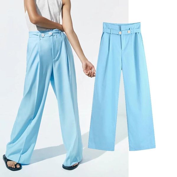 

women's pants & capris za pant women 2021 fashion with seam detail straight for female summer office suit casual loose black, Black;white