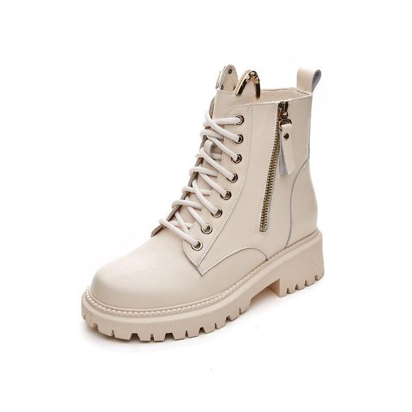 

boots genuine women autumn 2021 double zipper women's ankle platform thick heel motorcycle, Black