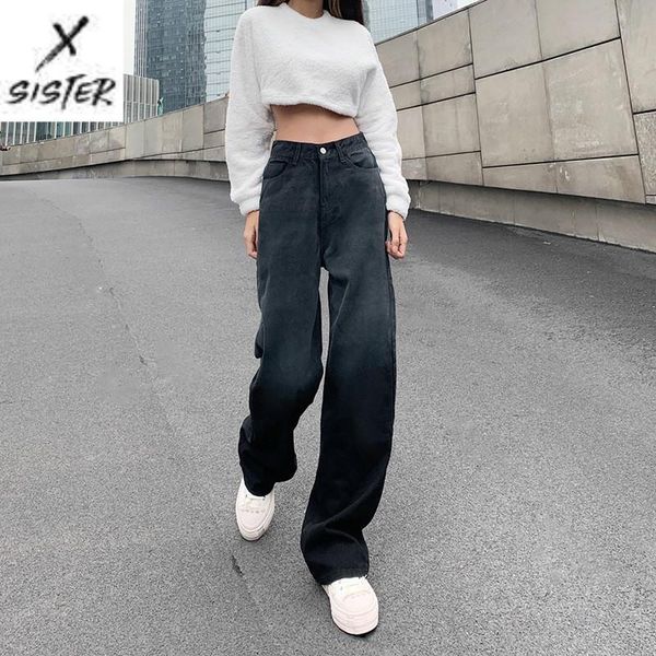 

women's jeans 2021 pants street shooting ins fashion gray gradient high-waist straight-leg women casual, Blue