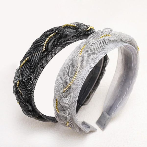 

korean braided hairband boutique women hair accessories organza mesh twisted rhinestones headband with teeth