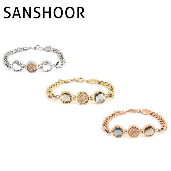 

tennis sanshoor deluxe stainless steel big crystal cambio bracelet include 3pcs 12mm magnet stones as gift 1 set, Golden;silver