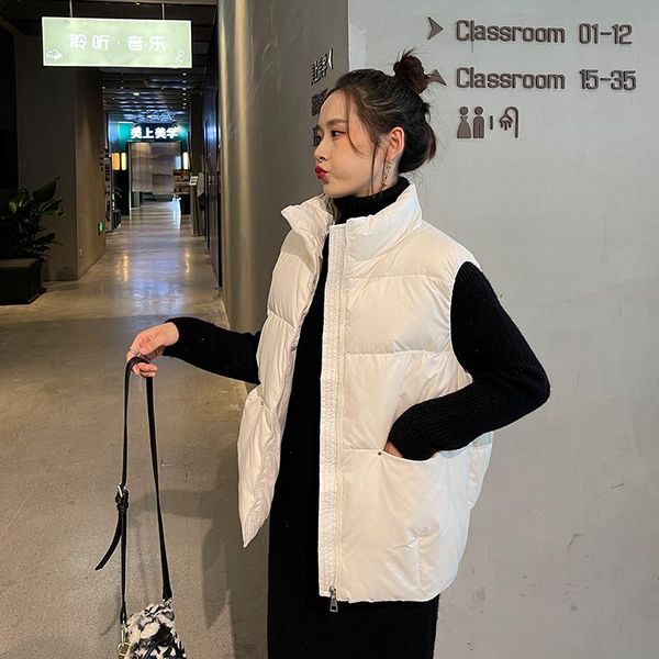 

women's vests student autumn winter women loose vest stand collar short girls jacket cotton padded lady windproof warm waistcoat, Black;white
