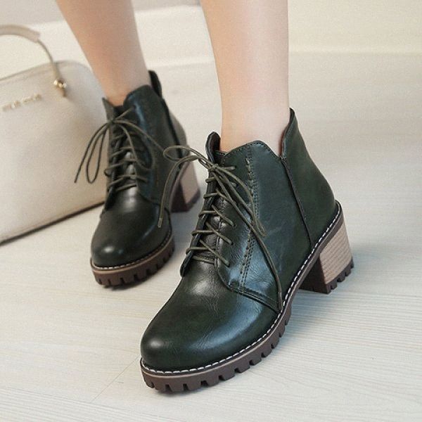 

big size 9 10 11 12 boots women shoes ankle boots for women ladies shoes woman winter floral round head anterior lacing x16t#, Black