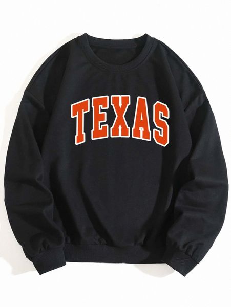 

plus letter graphic drop shoulder sweatshirt t61v#, Black
