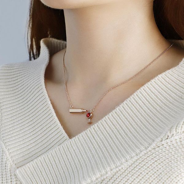 

2021 new love red wine bottle cup necklace female fashion all-match stainless steel necklace jewelry lover gift, Silver