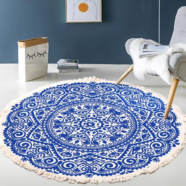 

carpets nordic ethnic style rug cotton linen tassel floor mat boho round carpet for living room home decor bedroom kid