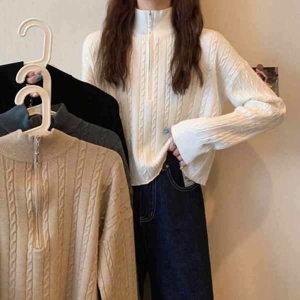 

women's sweaters jersey spring and autumn short female zipper knitted or crocheted korean black-gray khaki a37 nlxx, White;black