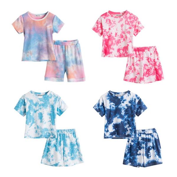 

clothing sets casual baby kids sport tie-dye clothes for boys costumes cotton girls 12m-5 years old, White