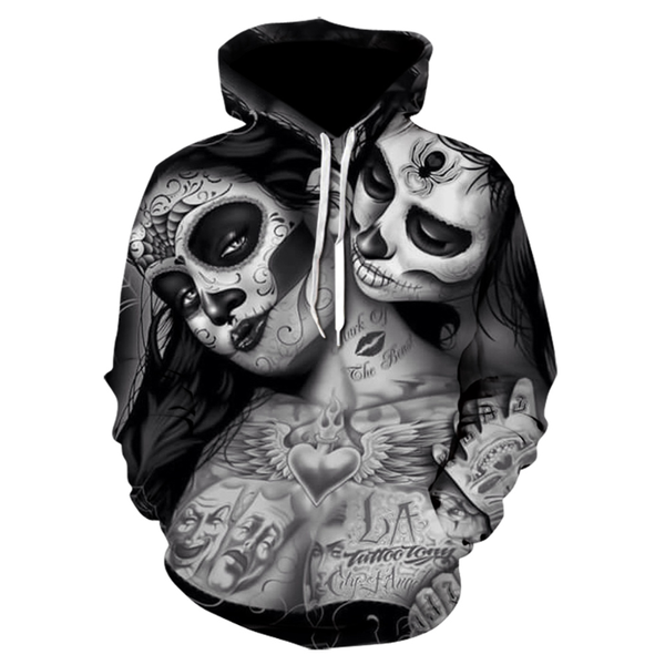 

men's hoodies & sweatshirts gothic retro beauty mask skeleton 3d print sweatshirt men women cool motorcycle style hoodie hip hop skull, Black