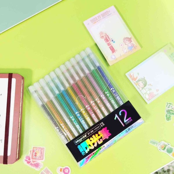 

painting pens student's hand book children's stationery round head color mark box flash pen, Black;red