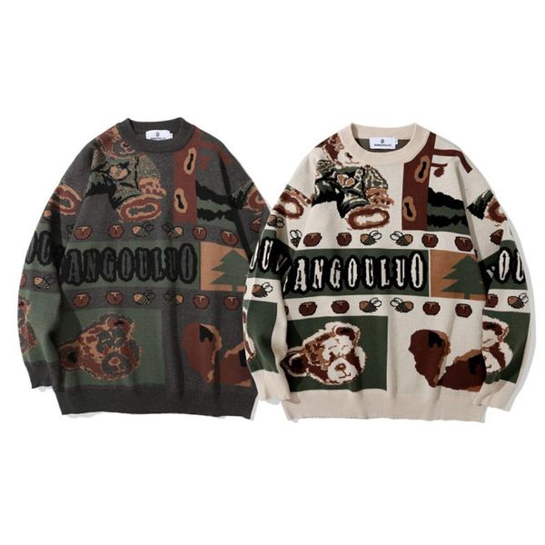 

men's sweaters 2021 pullovers harajuku spliced fashion knitwear mens loose round collar casual streetwear men pullover, White;black
