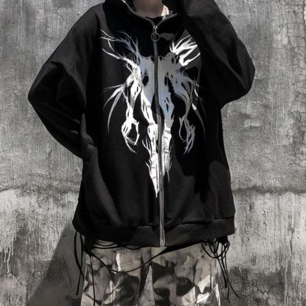 

men's hoodies & sweatshirts women coat pockets hoodie oversized long sleeve trendy zipper cardigan print, Black