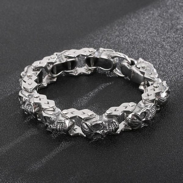 

link, chain personal fashion punk skull men's titanium steel bracelet stainless bracelets cool accessories, Black