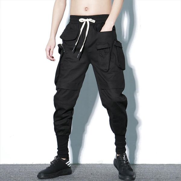 

joggers hip hop fashion women pant black solid elastic waist harem casual male trousers streetwear