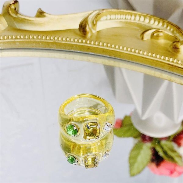 

wedding rings women 2021 summer fashion resin claw diamond colored square transparent geometric index finger ring female jewelry, Slivery;golden