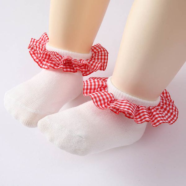 

baby socks infant booties girls cotton accessories plaid lace spring autumn summer dress sock princess newborn clothes b7582, Pink;yellow