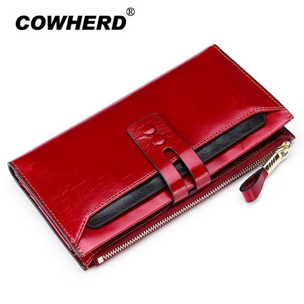 

wallets 2021 fashion women wallet genuine leather purse female long clutch big capacity handbag for coin card holders, Red;black