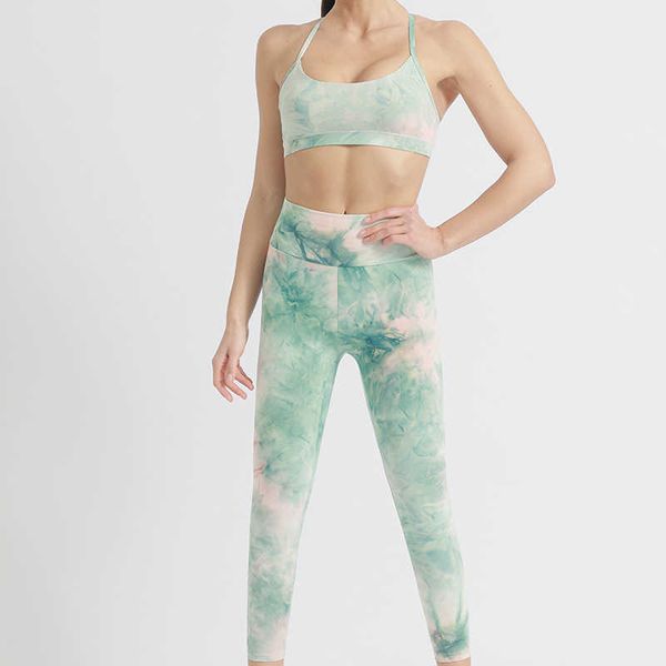 

tie dyed new yoga suit 2021 summer suspender back sports bra covering meat high waist hip lifting pants, Black;white