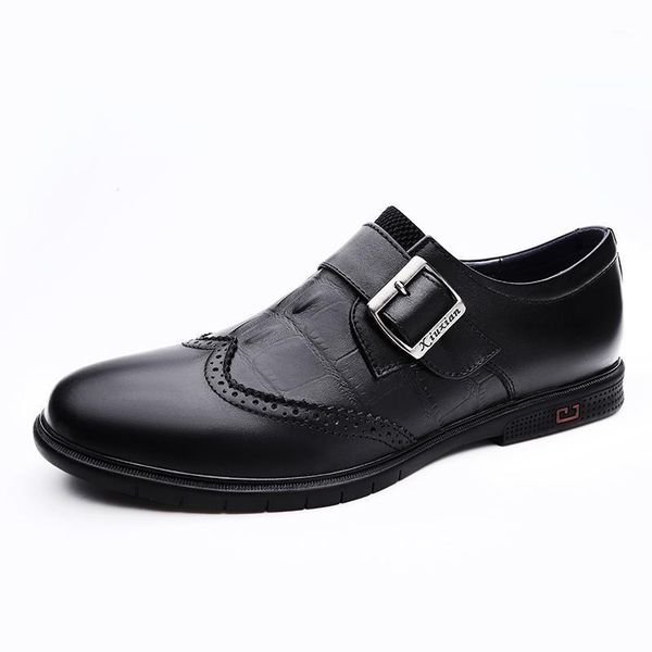 

brand classic elegant brogue shoes genuine leather men's formal dress black business footwear wedding
