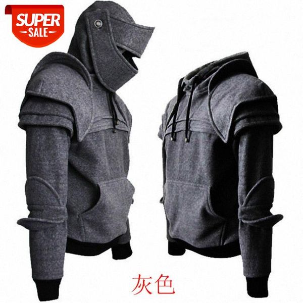 

solid color men's retro elbow pads drawstring mask knight sweater men #1n0u, Black