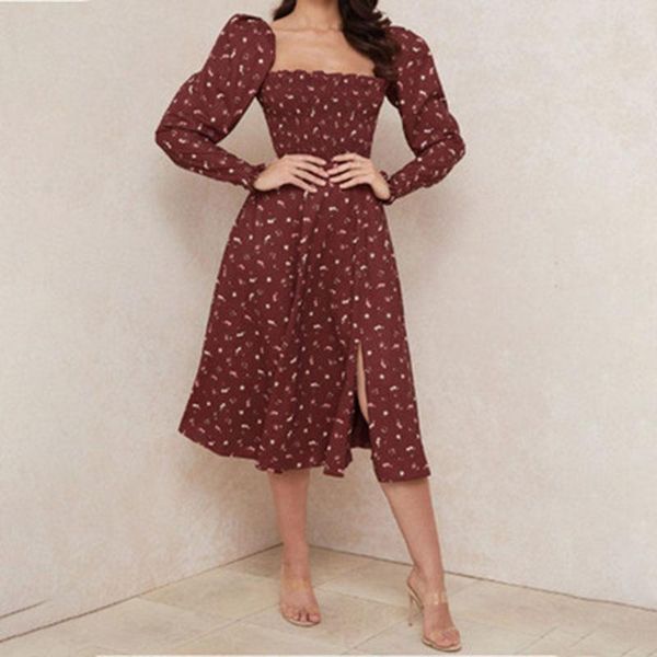 

maternity dresses 3xl women's dress ladies slim floral square neck long sleeve split women autumn casual wear large size, White
