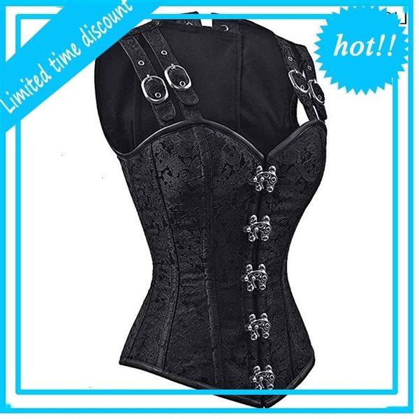 

trainer corset women's gothic body shaper black lace sleeveless double buckle button abdomen small waist shapewear, Black;white